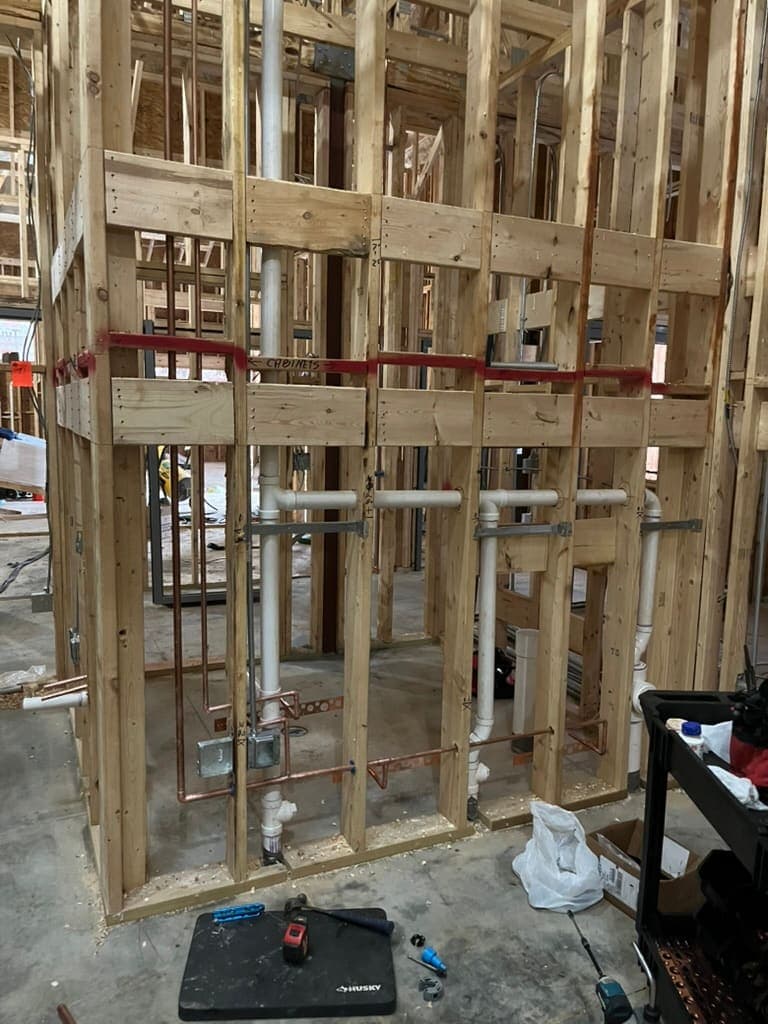Bathroom supply and drain rough-in plumbing by MRJ Plumbing near Asheville, NC