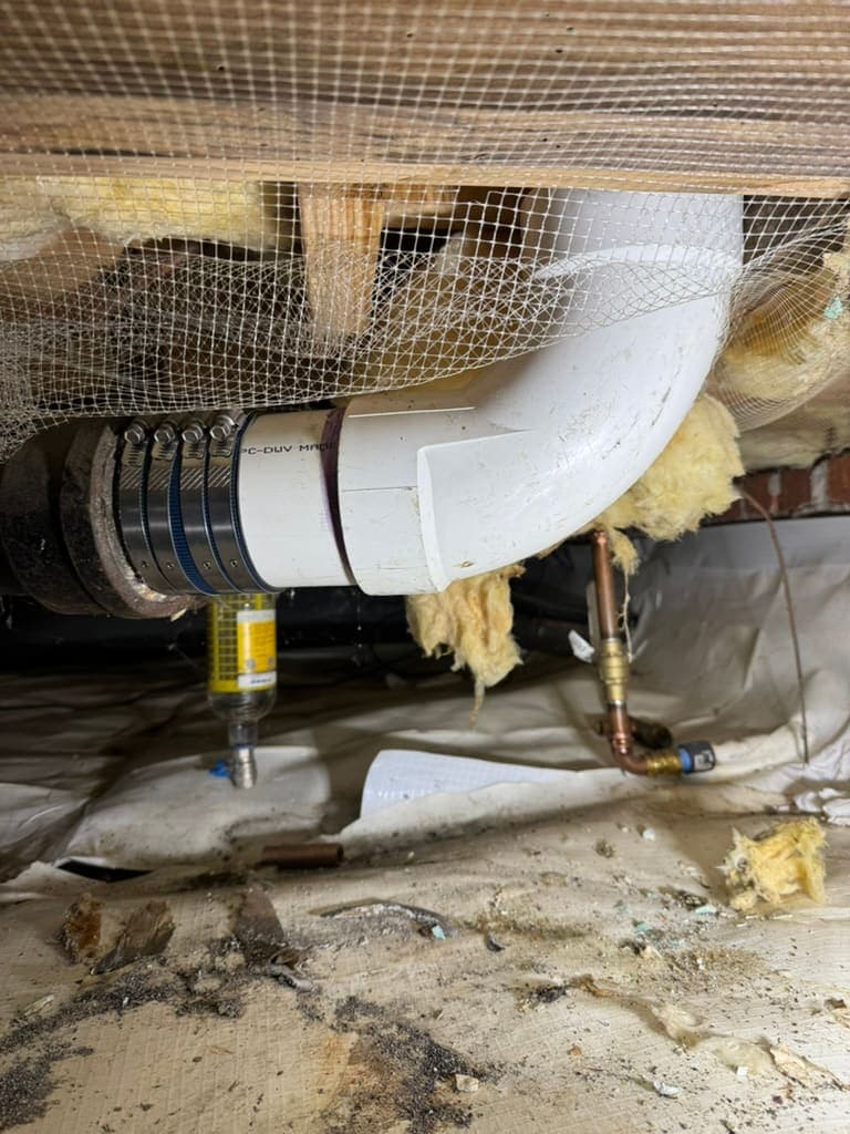 Sewer line in a crawlspace, a plumbing job by MRJ Plumbing in the Asheville, NC area