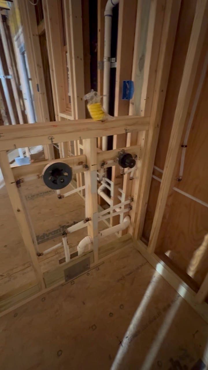 Shower valve rough-in, a plumbing job by MRJ Plumbing in the Asheville, NC area